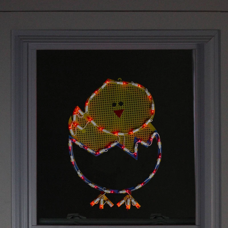 17" Yellow Lighted Hatching Baby Chick in Egg Easter Window Silhouette