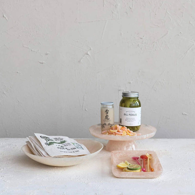 Hello Honey® 12" Light Pink Matte Marbled Resin Serving Bowl