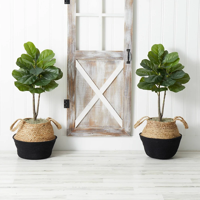3ft. Artificial Fiddle Leaf Fig Tree With Handmade Cotton & Jute Woven Planter Set DIY Kit