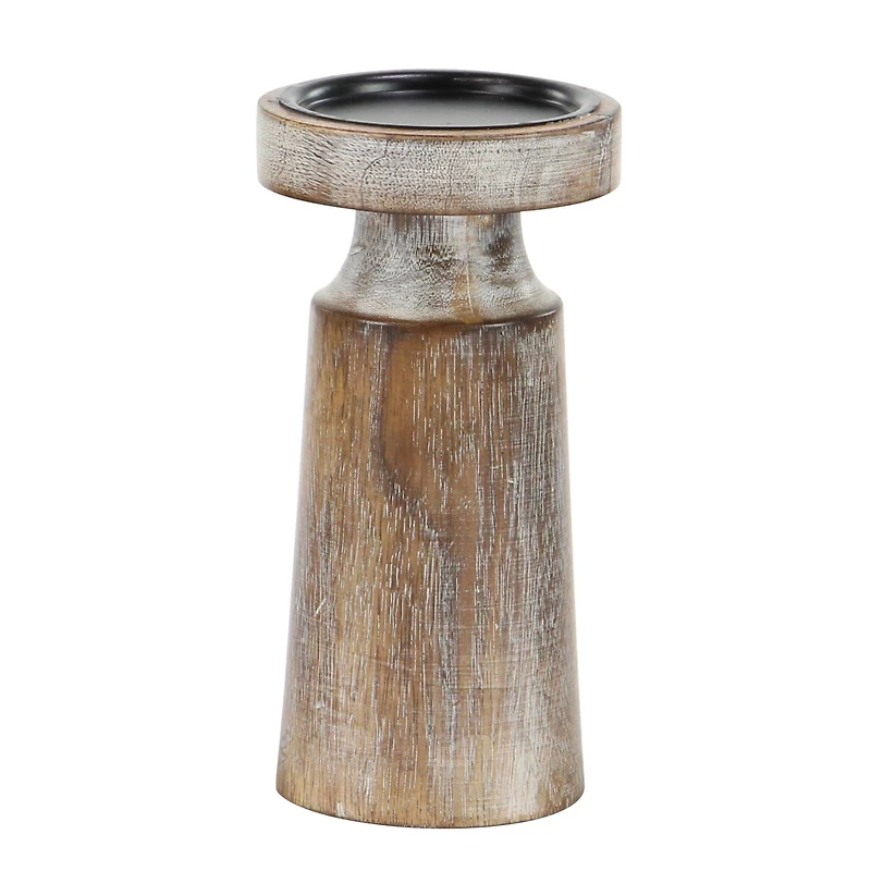 Brown Mango Wood Natural Candle Holder Set