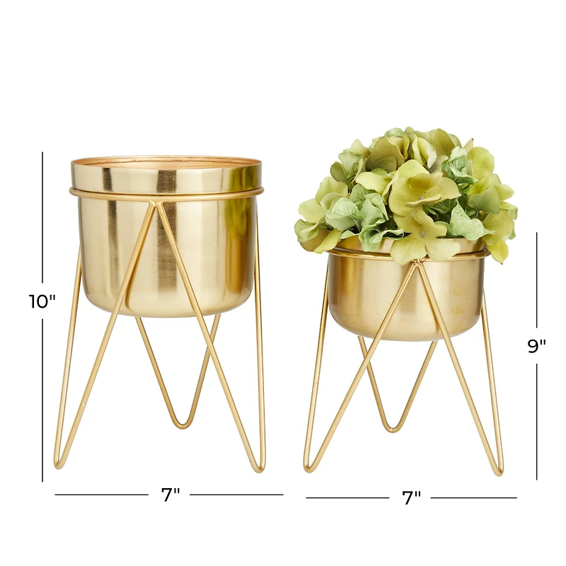 Set of 2 Gold Iron Modern Planter, 10" x 7" x 7"