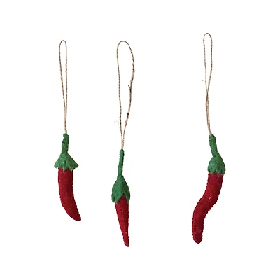 Hello Honey® Red & Green Handmade Wool Felt Chili Pepper Ornament Set