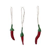Hello Honey® Red & Green Handmade Wool Felt Chili Pepper Ornament Set