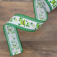 2.5" x 10yd. St. Patrick's Day Shamrock & Hat Wired Spring Craft Ribbon