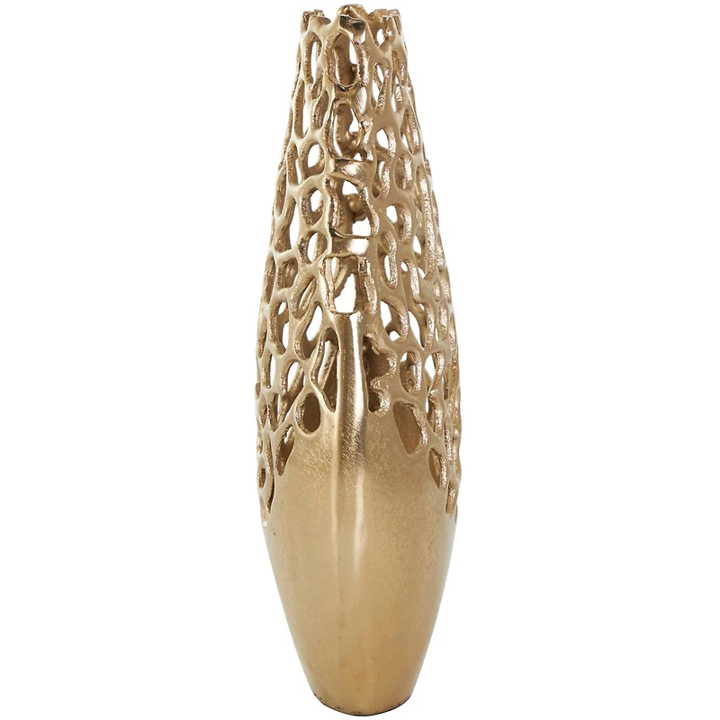 15" Gold Aluminum Vase with Freeform Open Lattice