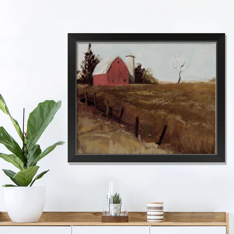 Barn in a Field Black Framed Print