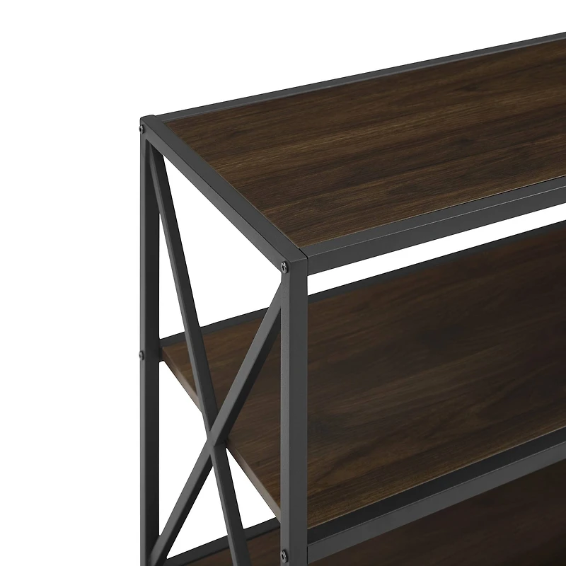 Walker Edison Dark Walnut X-Frame Industrial Wood Bookshelf