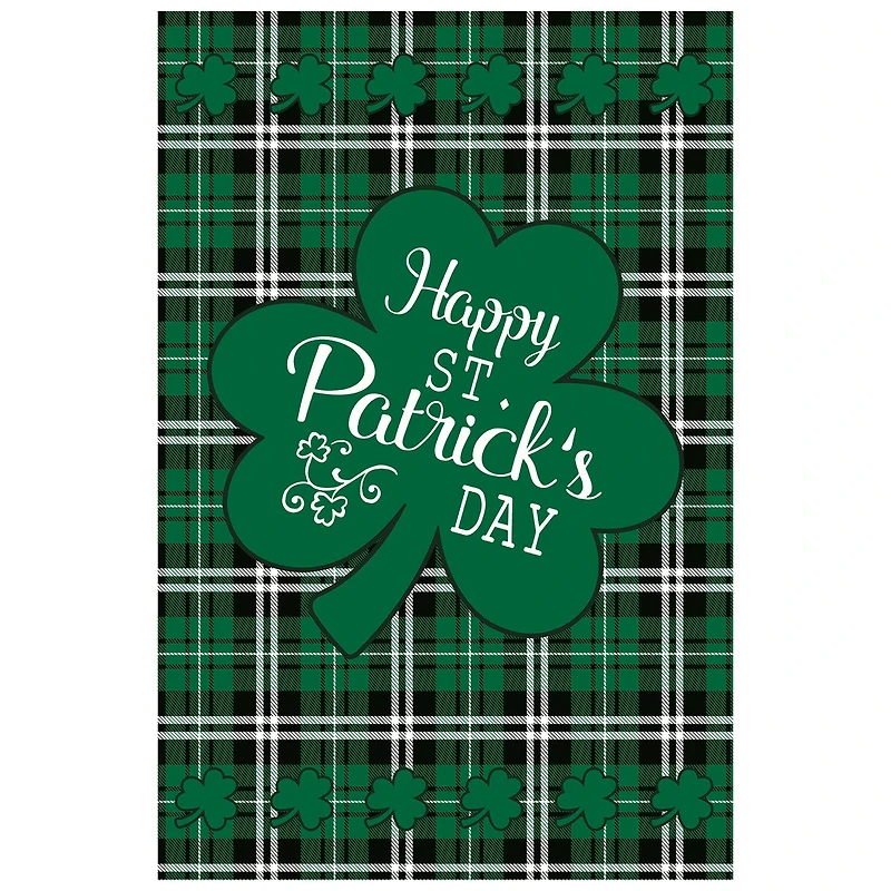 Happy St. Patrick's Day Plaid Outdoor Garden Flag 12.5" x 18"
