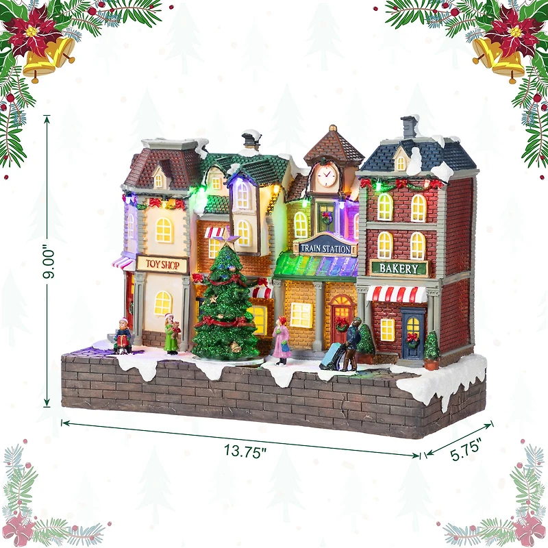 Glitzhome® 13.75" Lighted Christmas Train station Resin Village with Movement and Music