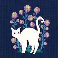 RTO White Cat with Pink & Yellow Flowers Cross Stitch Kit