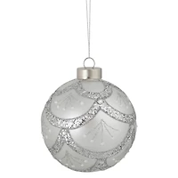 4" Glittered Silver Glass Ball Ornament