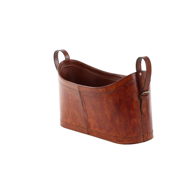 21" Brown Leather Rustic Magazine Holder