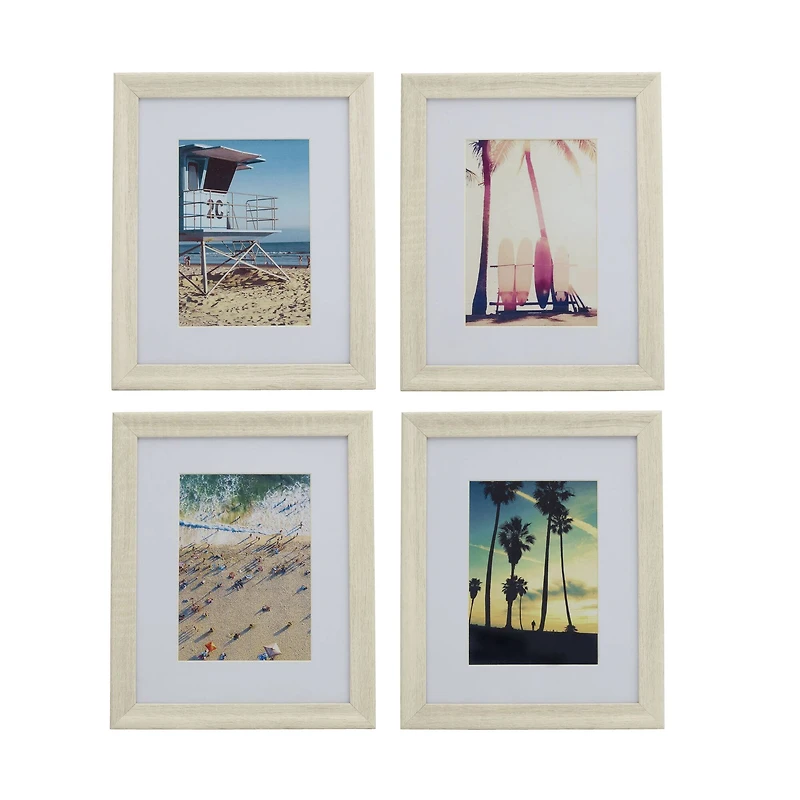 Melannco 4 Pack White Woodgrain 5" x 7" Wall Frames with Mat
