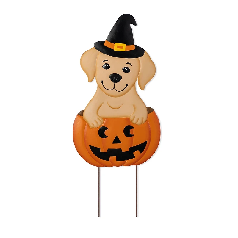 Glitzhome® 32"H Halloween Metal Labrador in Pumpkin Yard Stake