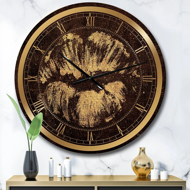 Designart 'Gold Fashions Lips Glam Wall Clock