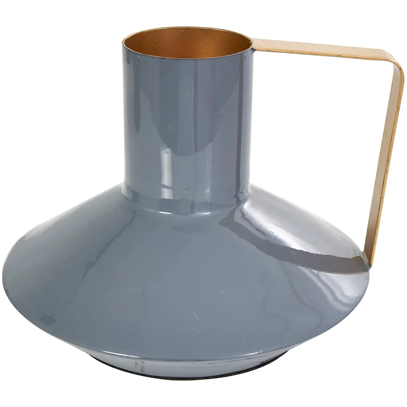 CosmoLiving by Cosmopolitan Blue Metal Abstract Enameled Vase with Geometric Gold Handle Set