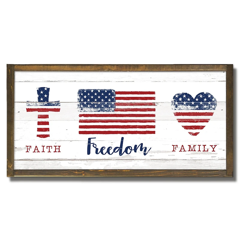 Faith, Freedom, Family Framed Wood Plaque