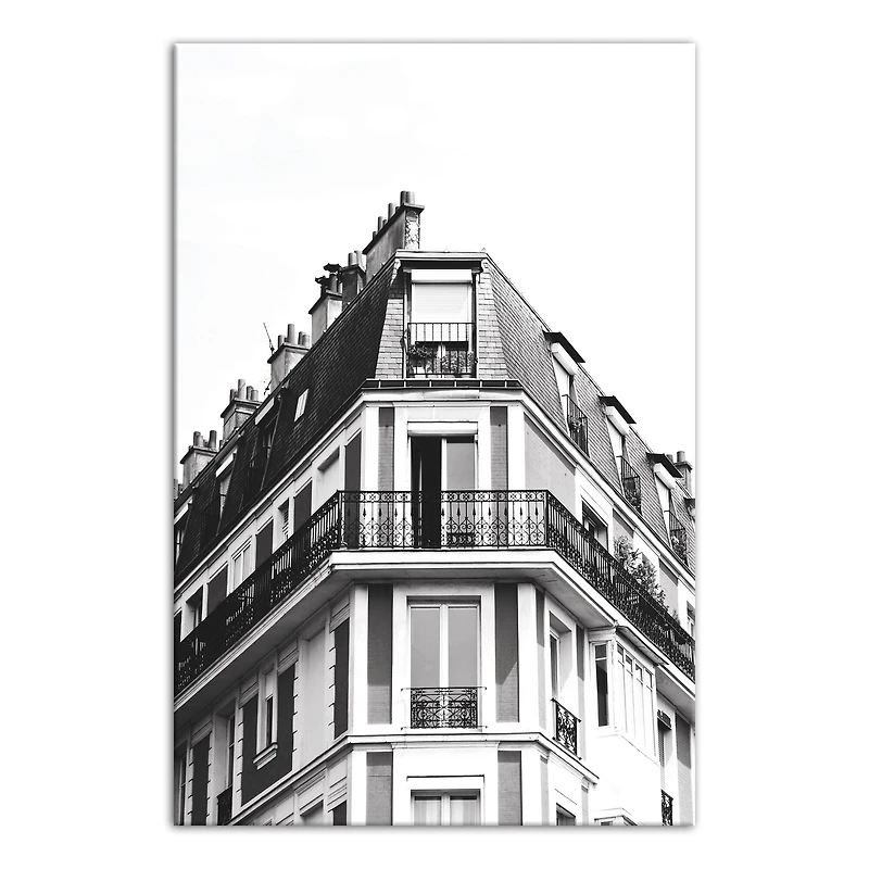 Black And White European Building 24" x 36" Canvas Wall Art