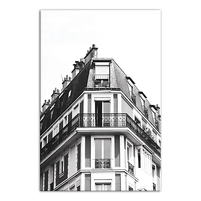 Black And White European Building 24" x 36" Canvas Wall Art