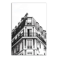 Black And White European Building 24" x 36" Canvas Wall Art