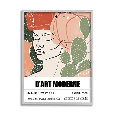 Stupell Industries Parisian Modern Abstraction Woman's Face Green Cactus in Gray Frame Wall Art
