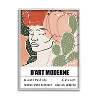 Stupell Industries Parisian Modern Abstraction Woman's Face Green Cactus in Gray Frame Wall Art