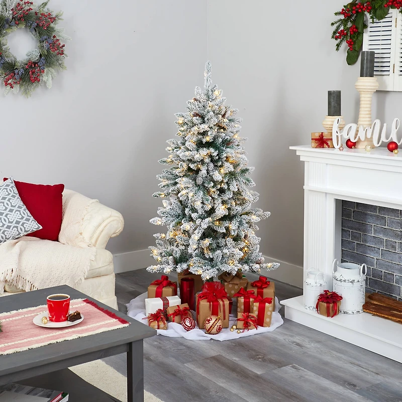 5ft. Pre-Lit Flocked Livingston Fir Pinecones Artificial Christmas Tree with Clear Warm LED Lights