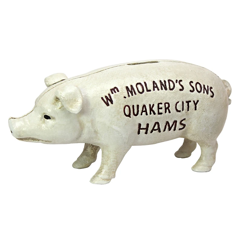 7.5" Quaker City Hams Pig Metal Coin Bank
