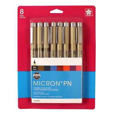 Pigma® Micron™ PN Durable Plastic Nib 8 Color Pen Set