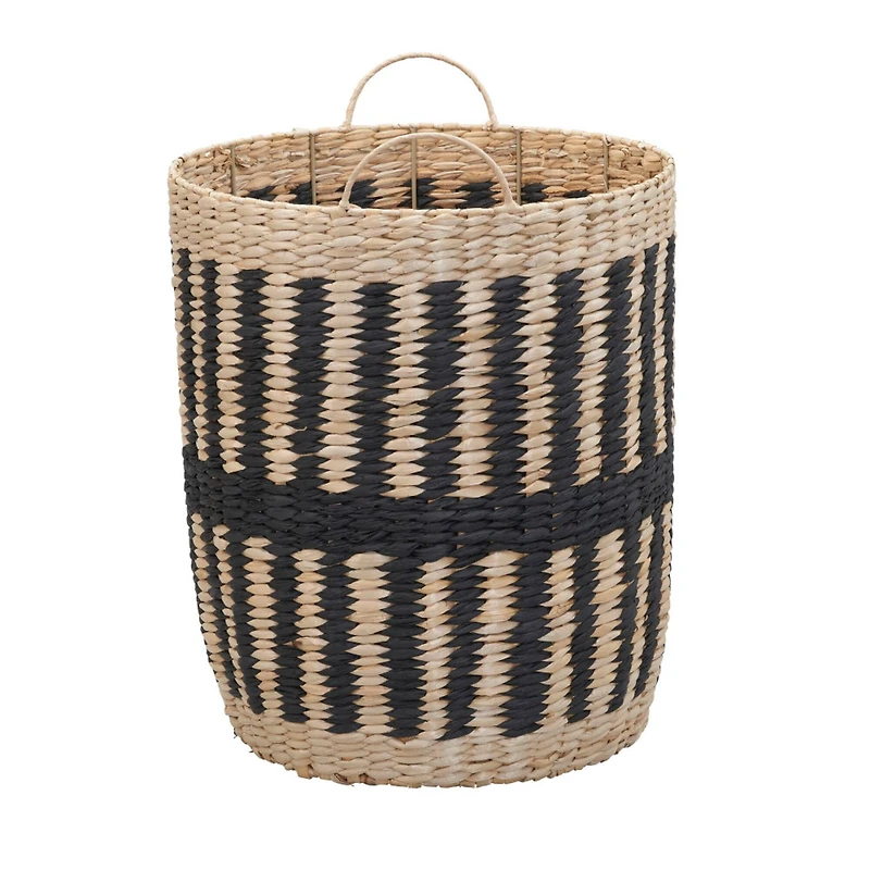 Household Essentials 20" Black & Natural Cattail & Paper Pillar Basket