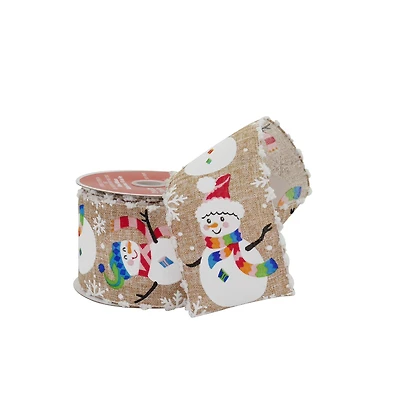2.5" x 20ft. Snowman Wired Faux Linen Ribbon by Celebrate It®