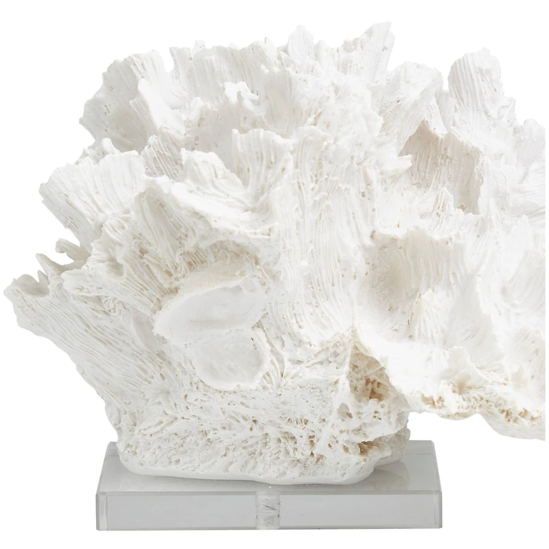 12" White Polystone Textured Coral Sculpture with Clear Acrylic Base