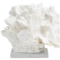 12" White Polystone Textured Coral Sculpture with Clear Acrylic Base