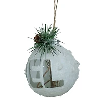 5" White Frosted NOEL with Holly and Berries Christmas Glass Ornament