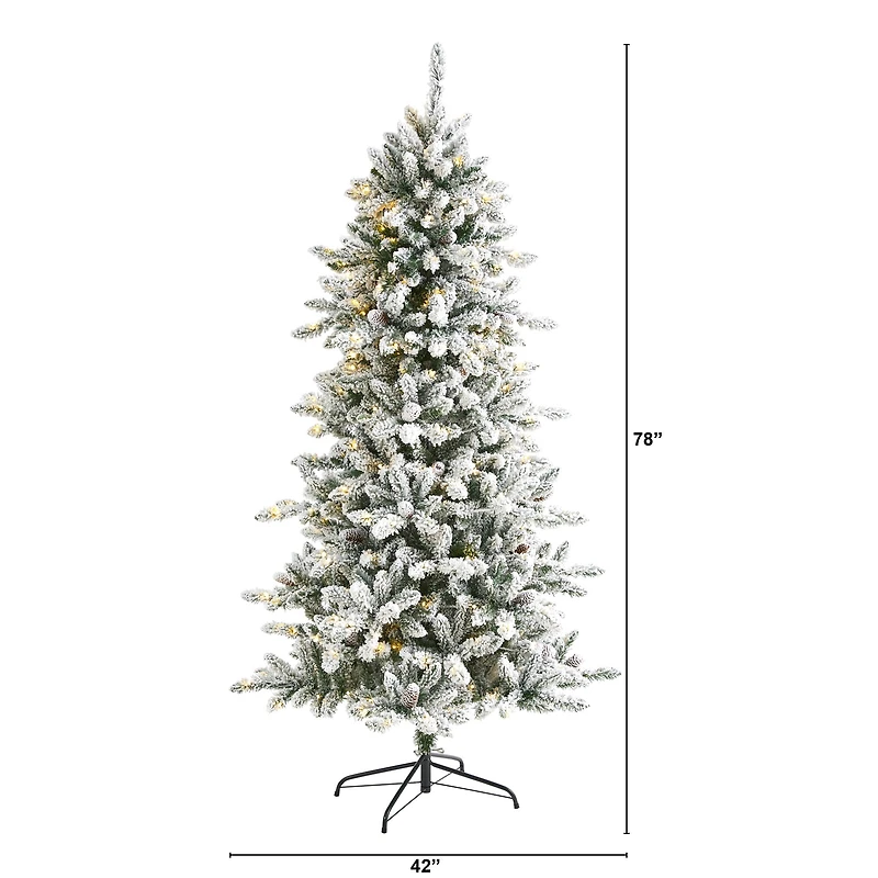 6.5ft. Pre-Lit Flocked Livingston Fir Pinecones Artificial Christmas Tree with Clear Warm LED Lights