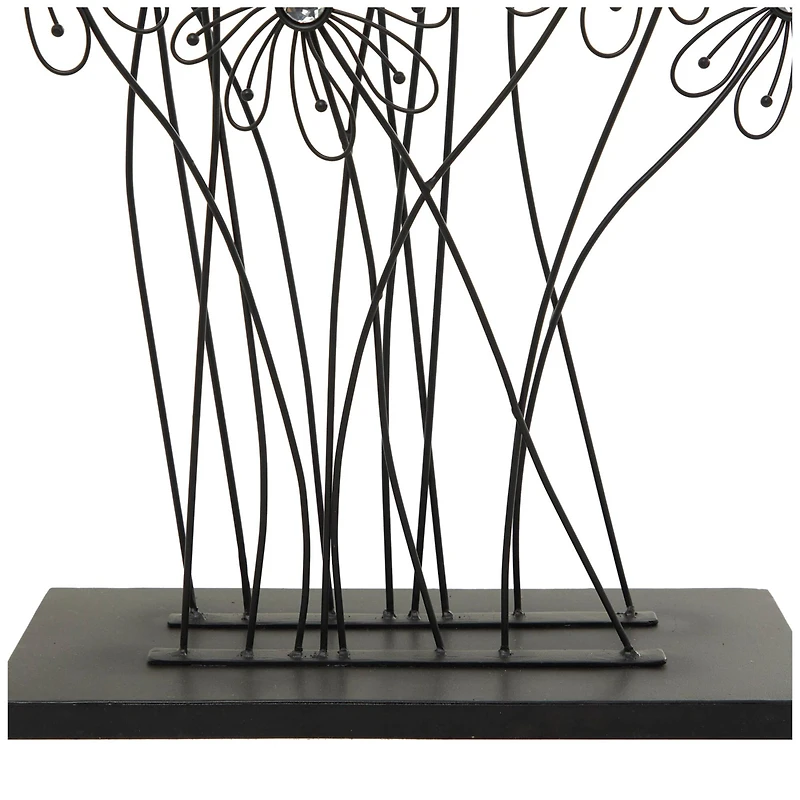 40" Black Metal Floral Sculpture with Crystal Embellishments