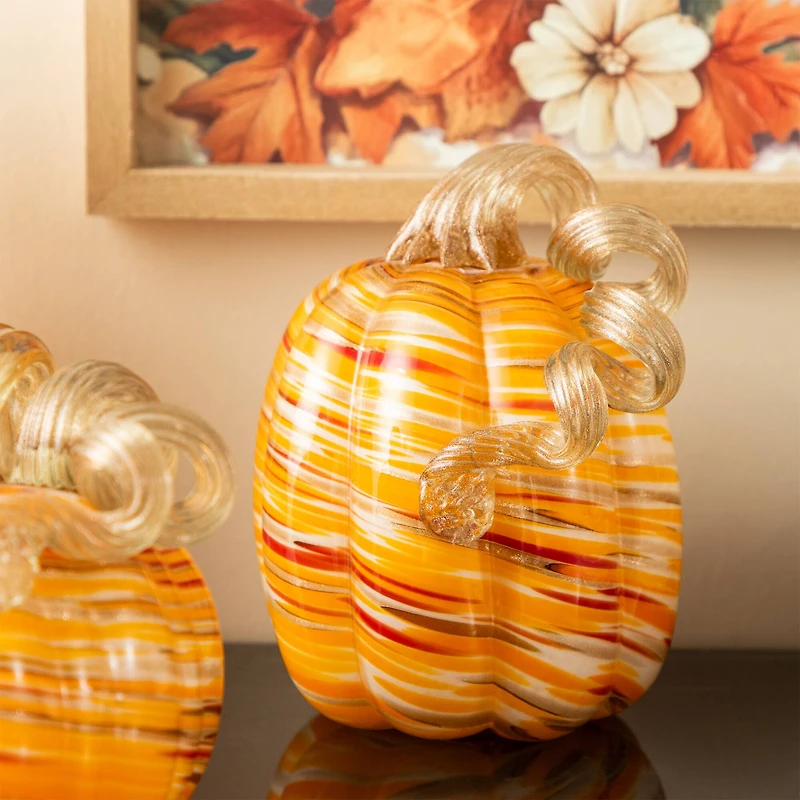 Glitzhome® Fall Multi Stripes Glass Pumpkin