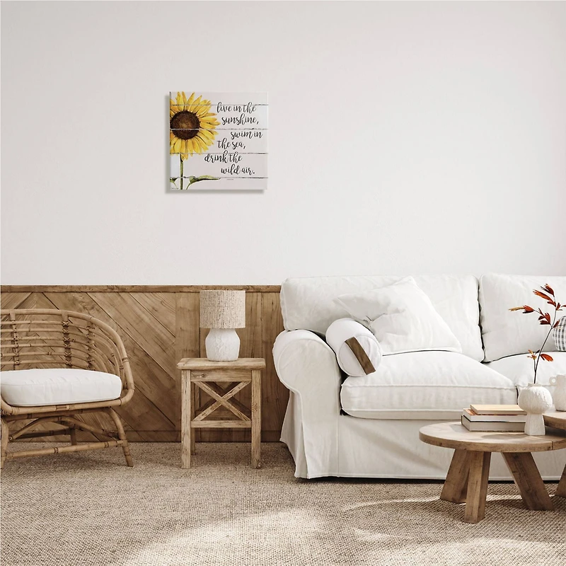 Stupell Industries Live In Sunshine Drink Wild Air Phrase Sunflower Canvas Wall Art