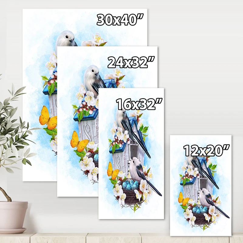 Designart - Two Tit Birds Sitting Near The Nest With Eggs II