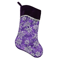 20" Purple & Silver Glittered Floral Stocking