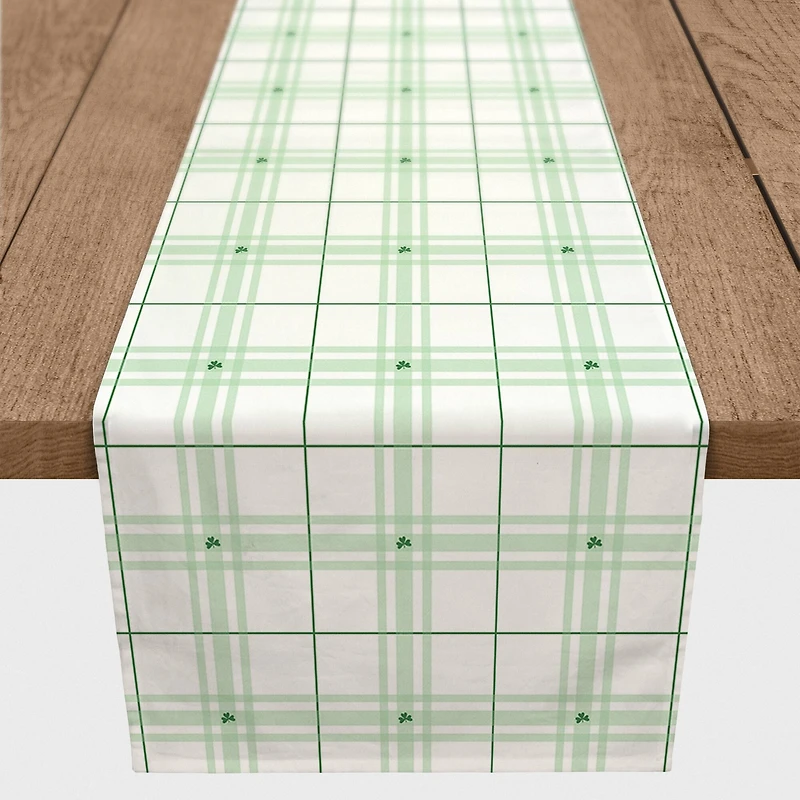 90" Green & White Clover Plaid Poly Twill Table Runner