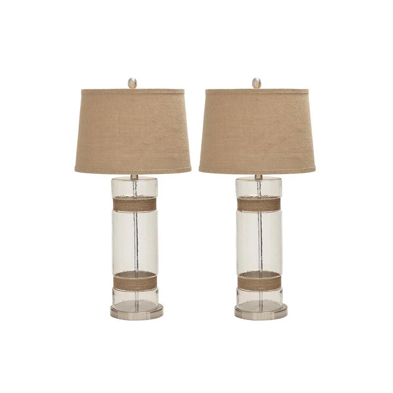Set of 2 Silver Glass Rustic Table Lamp, 31"