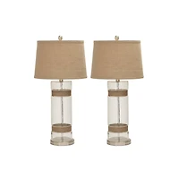 Set of 2 Silver Glass Rustic Table Lamp, 31"