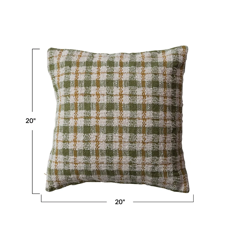 Hello Honey® 20" x 20" Cream, Green & Yellow Plaid Woven Cotton Pillow