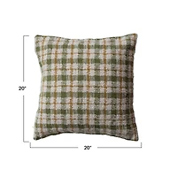 Hello Honey® 20" x 20" Cream, Green & Yellow Plaid Woven Cotton Pillow