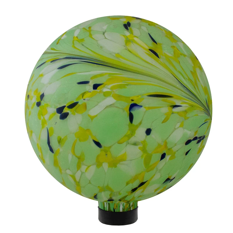 10" Yellow and Green Hand Painted Swirled Glass Garden Gazing Ball