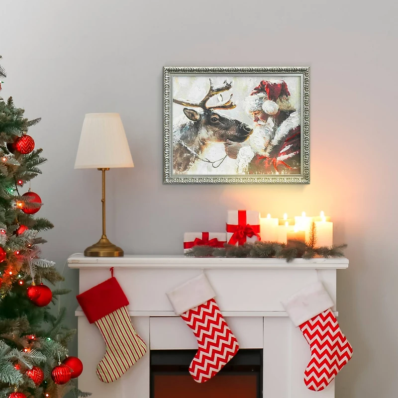 12" x 15" Santa with Reindeer Framed Canvas Wall Décor by Ashland®