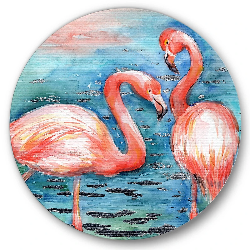 Designart - Pink Flamingos In Blue Water I