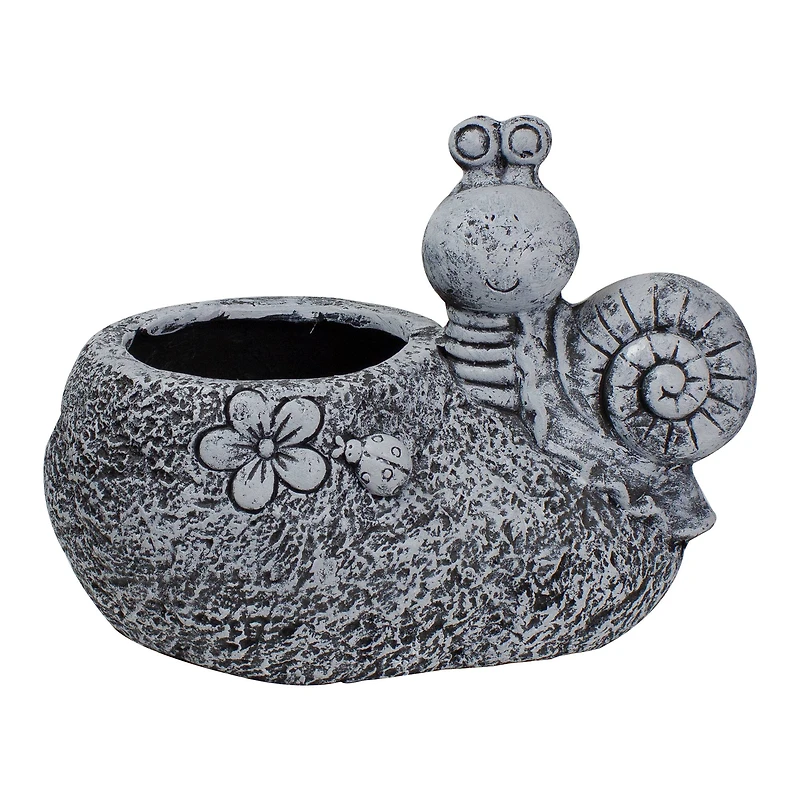 15.5" Gray Snail, Flower, & Ladybug Outdoor Garden Planter