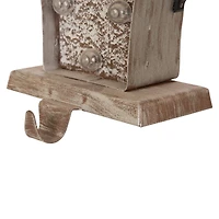 Glitzhome® 8" Marquee LED Gift Box Wooden & Metal Stocking Holder Set